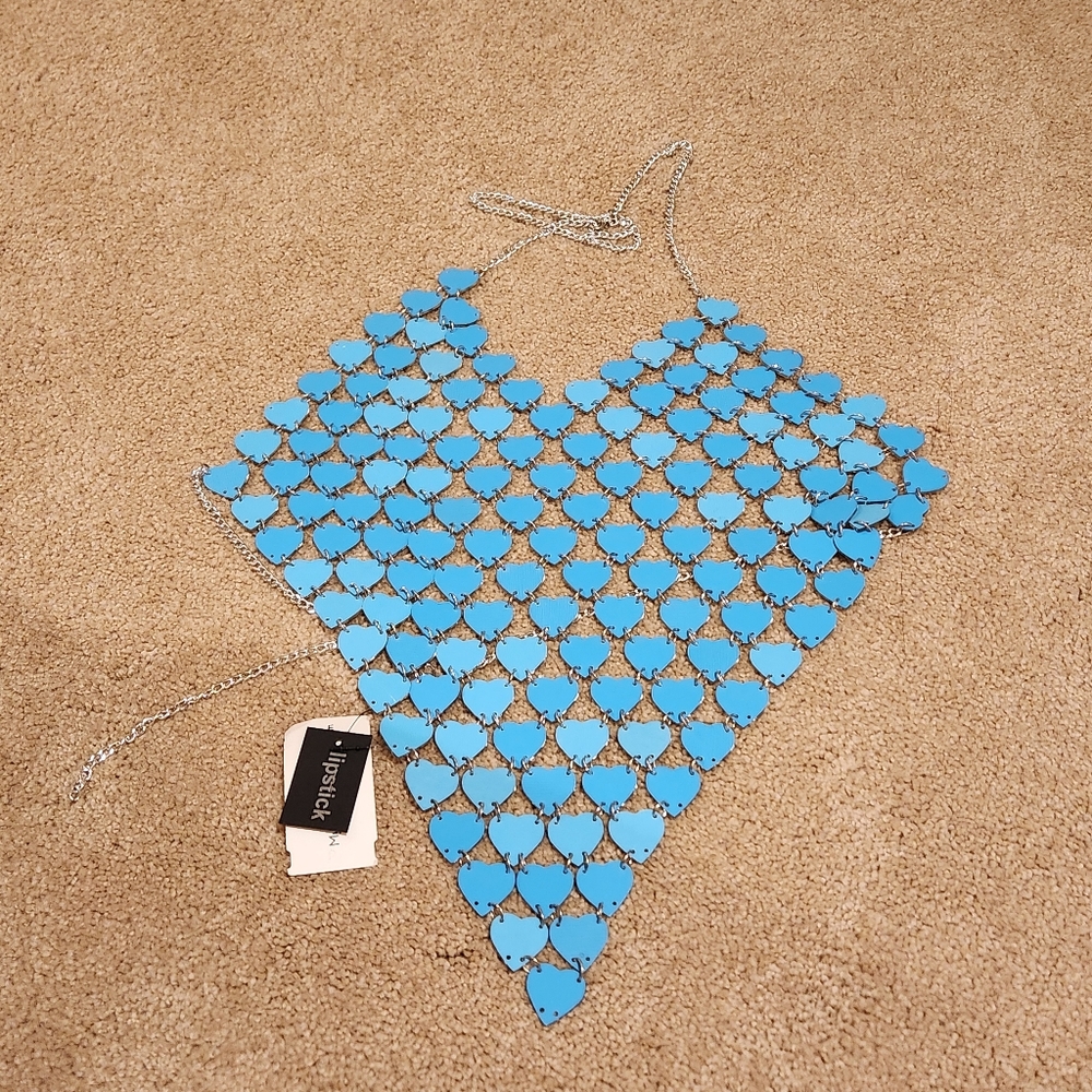 Blue And Silver Reversible Hearts Chainmail top